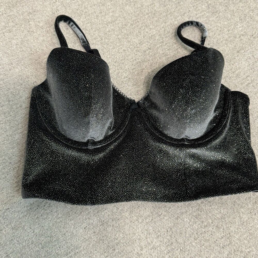 Victoria's Secret Bra Lined Demi Bustier Cross Straps Sparkle Velvet Size 34C